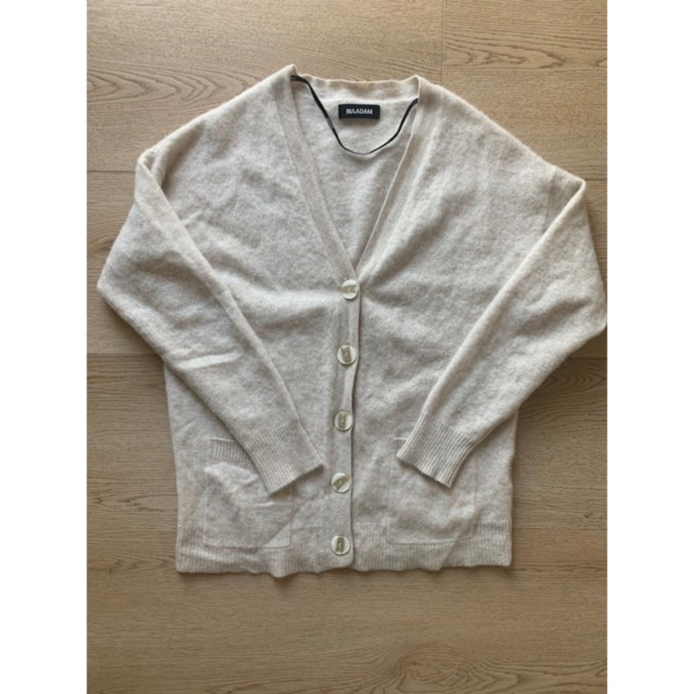 Naadam Womens 100% Cashmere Oversized V-Neck Cardigan Sweater Oatmeal Beige S